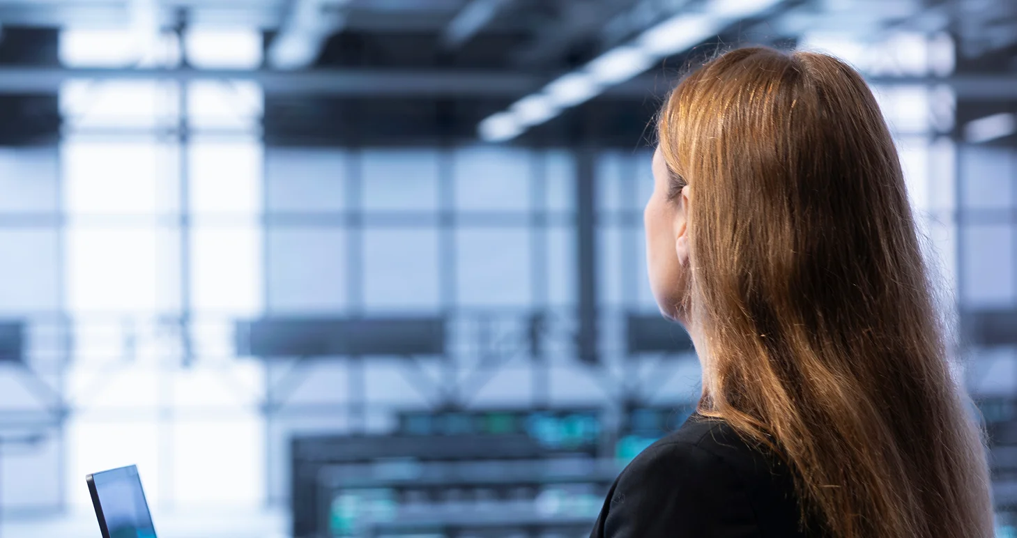 Woman working in data centre